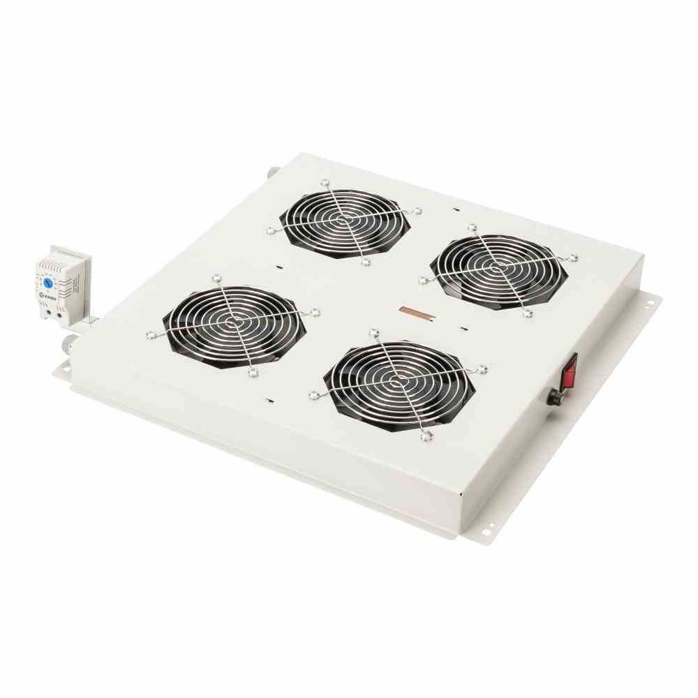 DIGITUS Dachlüftereinheit für Unique Netzw. &amp; Dyna. Basic 4 Lüfter, Schalter, Thermostat, 552 m³ zirk./h, Farbe Grau (RAL7035) – DN-19 FAN-4-N
