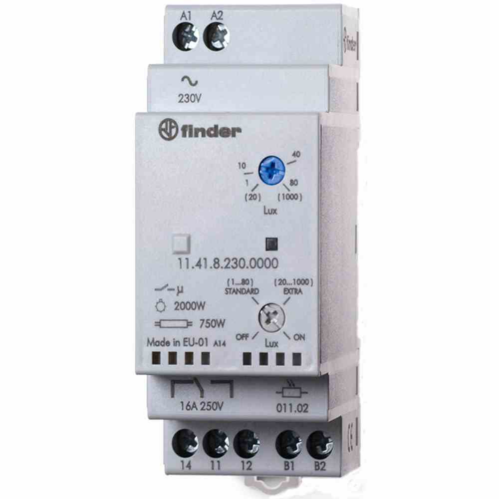 FINDER REG Dämmerungsschalter, bis 1000 Lux , 1 Wechsler 16 A, für 230 V AC – 114182300000