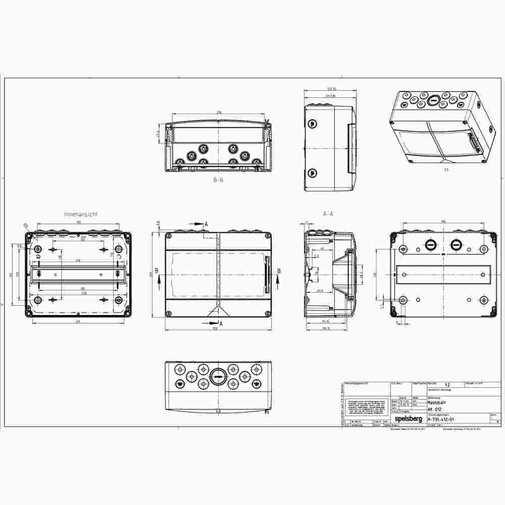 SPELSBERG AK 12 Kleinverteiler IP65, 1-reihig, 12TE, 250 x 200 x 122 mm, PEN-Klemme, 2 x Klemmstellen 16 mm², 10 x Klemmstellen 6 mm²