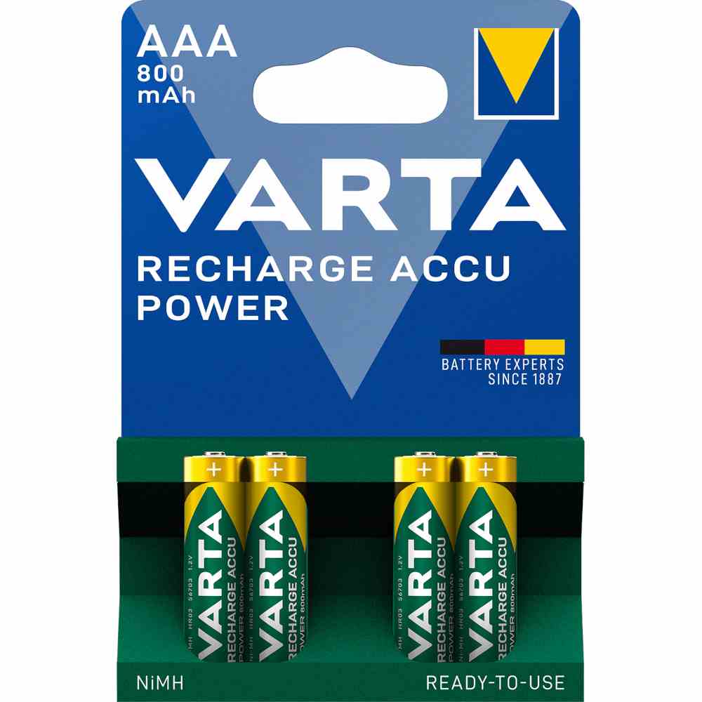 VARTA Akku, Micro, 1,2V, AAA, Nickel-Metall-Hydrid, 800mAh, R 3, Ø10,5mm 4er Pack