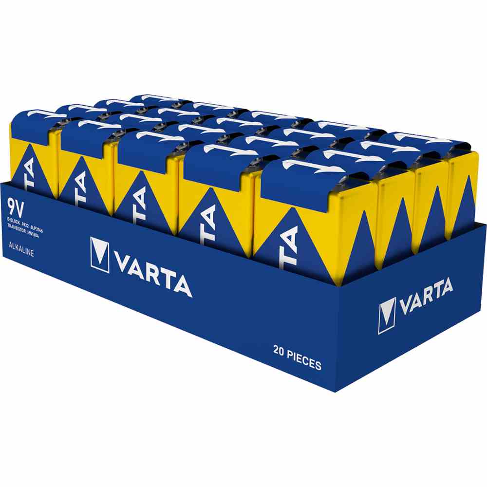 VARTA E-Block Batterie (6AM6), 9V, 6LR61, Alkali-Mangan, 580mAh, 17,5x48,5x26,5mm, LONGLIFE POWER, VE = 1 Stück – 4922