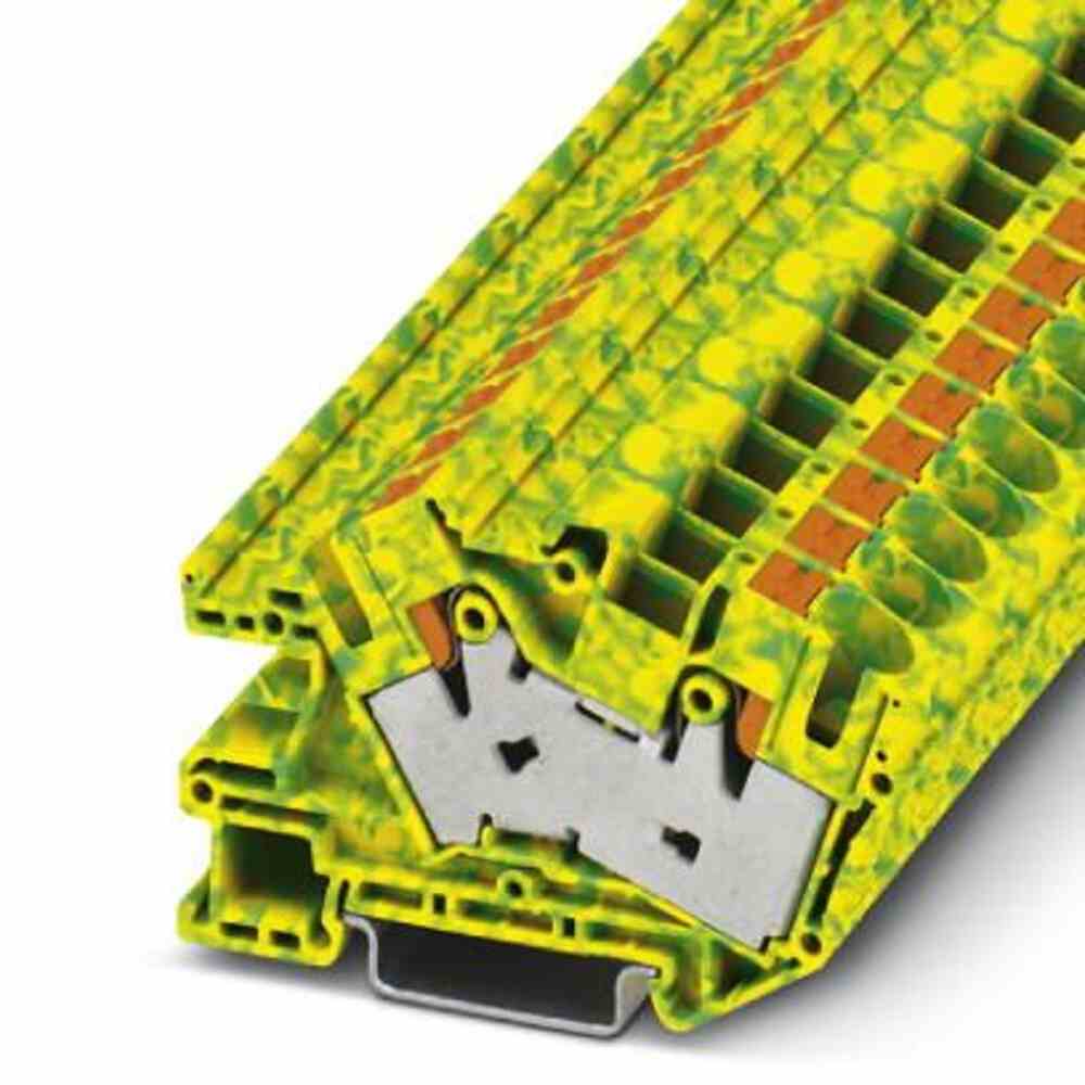 PHOENIX Schutzleiter-Reihenklemme, 0,5-16mm², grün/gelb, 1Etage, Abschlussplatte erforderlich, Hutschiene 35mm – PTI 16/S-PE