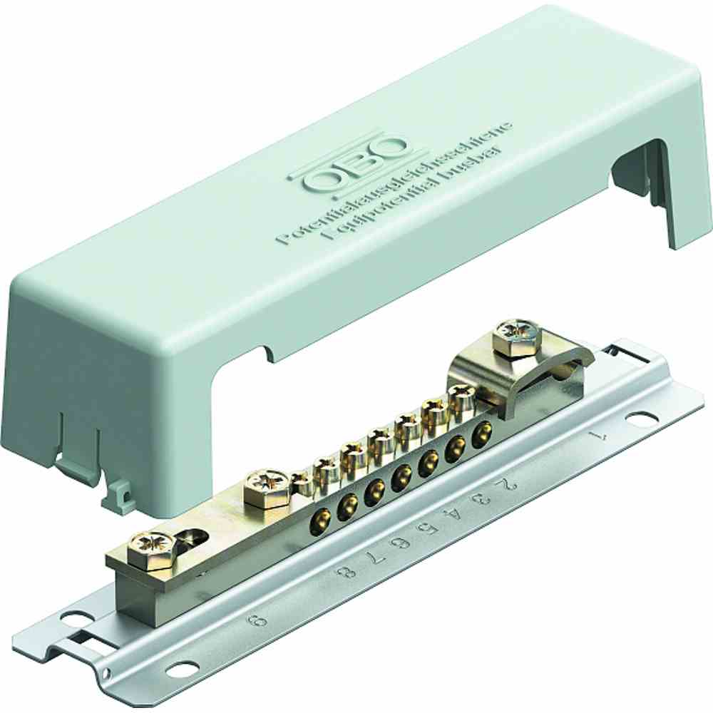OBO BETTERMANN Potentialausgleichsschiene mit Metallfuss 188mm, CuZn, grau 1830 – 1809 M
