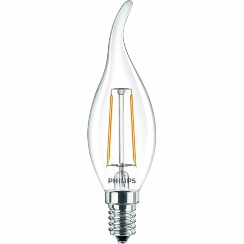 PHILIPS LED-Kerzenlampe, Filamentlampe, E14, B35, 2W, 2700K, extrawarmweiß, 250lm, klar, AC, Ø35x123mm, 220-240V – CorePro LEDcandle 2-25W E14 827 BA35 kla