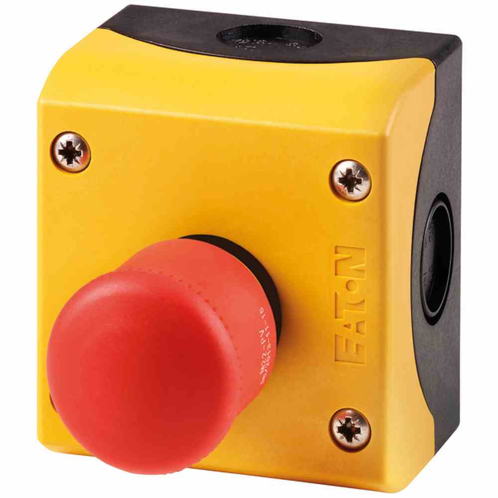 EATON M22-PV/KC11/IY NOT-HALT/AUS-Taste, d = 38 mm, zugentriegelt, unbeleuchtet, 1 Öffner, 1 Schließer, Aufbau – M22-PV/KC11/IY