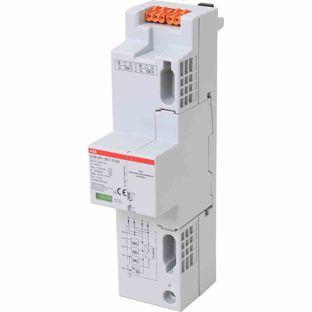 ABB Kombi-Ableiter, Sammelschiene, 4p, TT/TN-S, 400VAC, 1,6kV, 3TE, 25kA, ohne – OVR ZP+ 3N 7.5-255