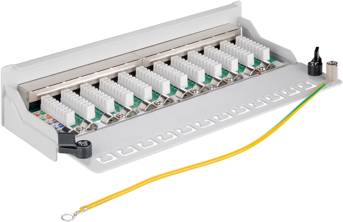 Patchpanel 12 Port Cat 6A STP grau