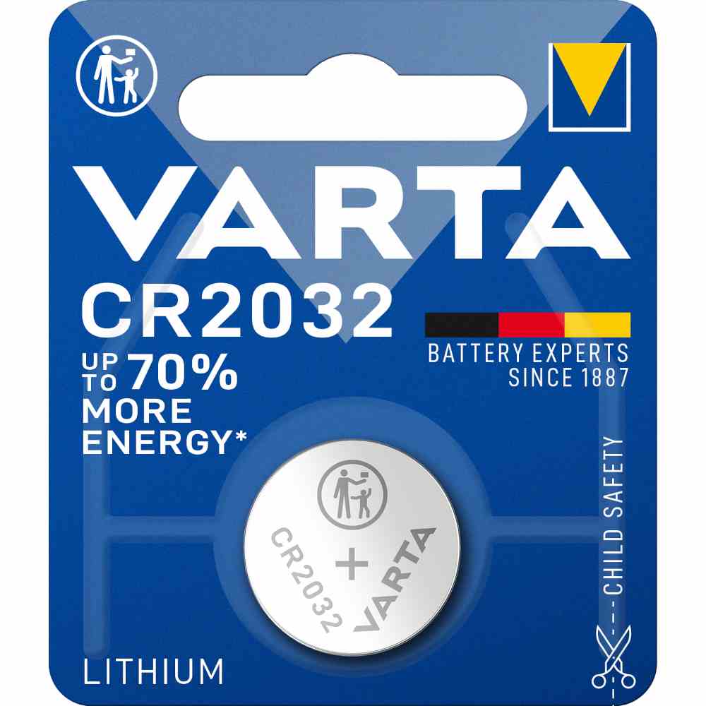 VARTA CR2032 Knopfzelle, 3V, Lithium, 230mAh, Ø20x3,2mm, ELECTRONICS, VE = 1er Blister