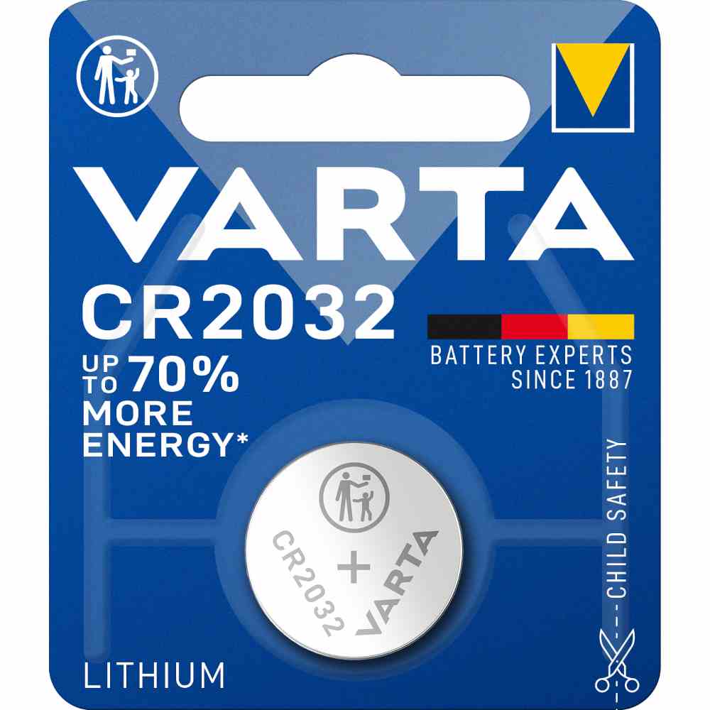 VARTA CR2032 Knopfzelle, 3V, Lithium, 230mAh, Ø20x3,2mm, ELECTRONICS, VE = 1er Blister VARTA CR2032 Knopfzelle, 3V, Lithium, 230mAh, Ø20x3,2mm, ELECTRONICS, VE = 1er Blister