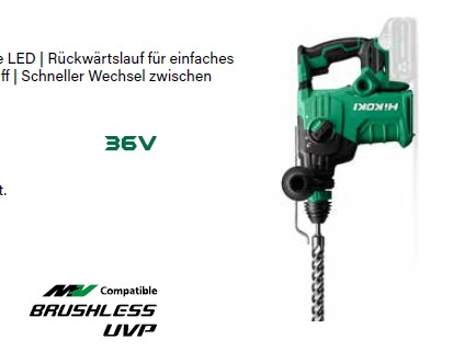 HIKOKI Akku- Bohr- und Meißelhammer 36 Volt 4,2 Joule SDS-plus bis 35mm in Beton