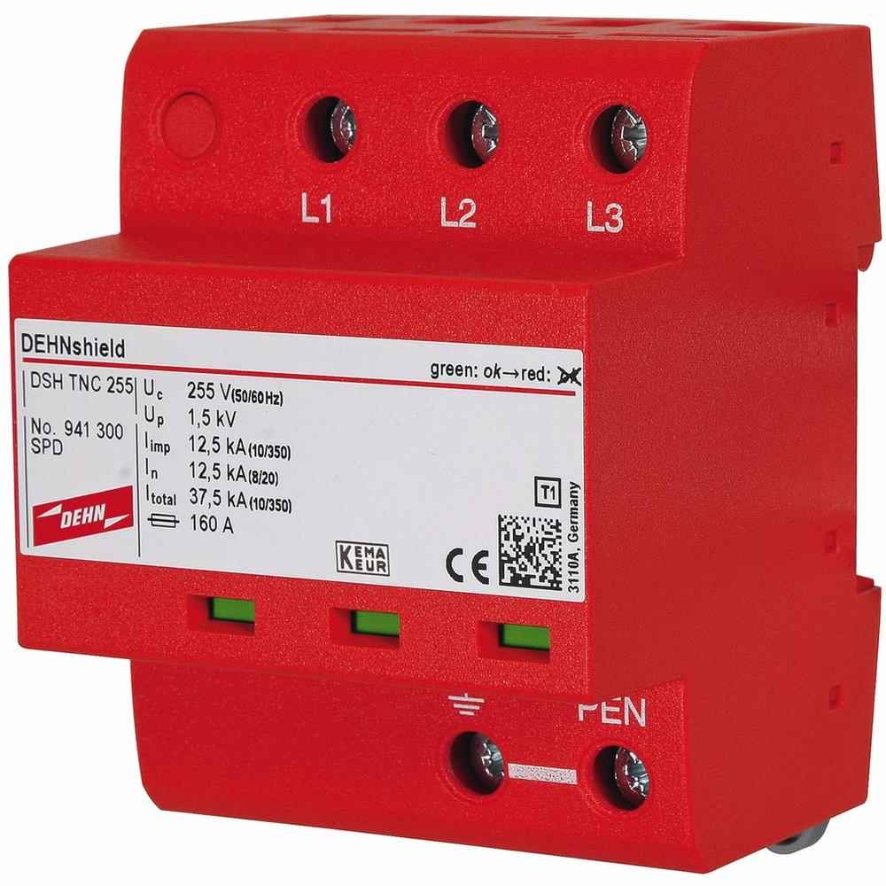 DEHN Kombiableiter, Hutschiene 35mm, 3p, TN-C Netz, 255VAC, 1,5kV, 4TE, 10kA, optisch – DSH TNC 255
