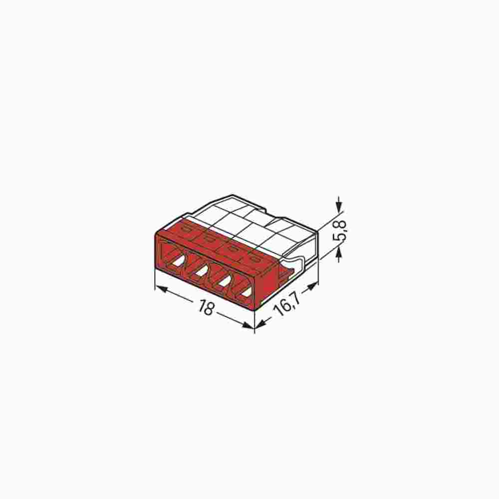 WAGO COMPACT-Verbindungsdosenklemme Ø 0,5 - 2,5 mm², 4-polig, transparent / rot