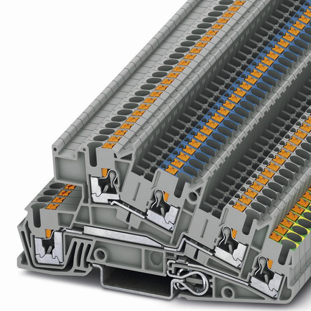 PHOENIX Installationsklemme, 24A, 0,14-4mm², 3pot, grau, Abschlussplatte erforderlich, Steckklemmanschluss – PTI 2,5-PE/L/N