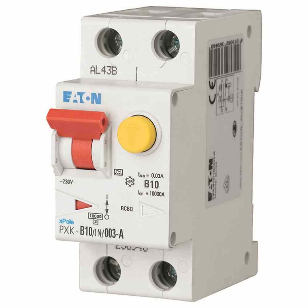 EATON PXK-B10/1N/003-A FI/LS, 10A, 30mA, LS-Kennline-B, 1p+N, FI-Char: A