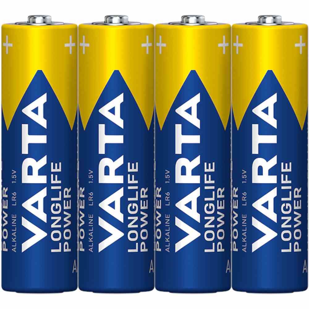 VARTA Mignon Batterie (AA/AM3), 1,5V, LR6, Alkali-Mangan, 2960mAh, Ø14,5x50,5mm, LONGLIFE POWER, VE = 4er Folie – 4906