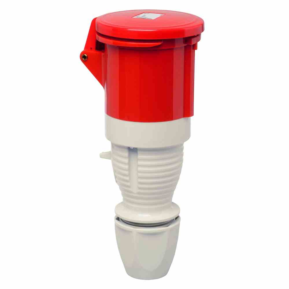 WALTHER CEE-Kupplung, 5p, 63A, IP44, 400V (50+60Hz) rot, 6h, Schraubklemme, gerade, Kunststoff, Verschraubung – 362