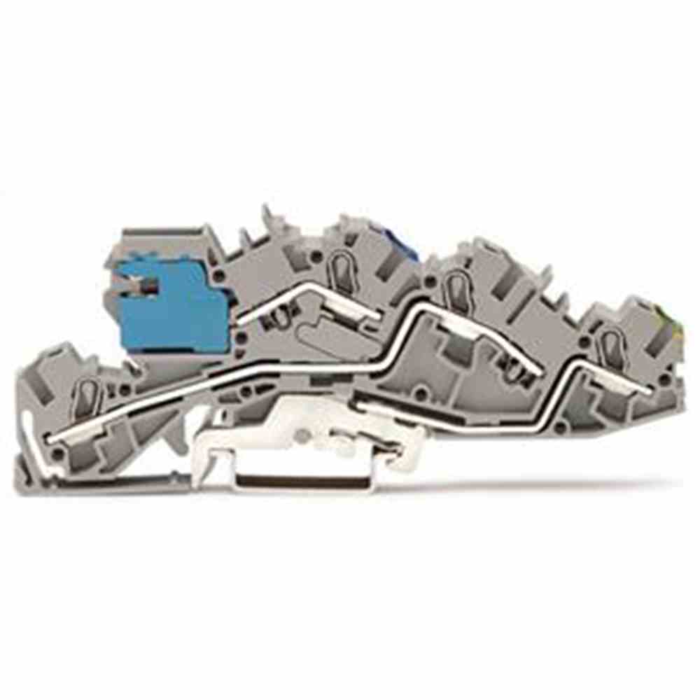 WAGO Installationsklemme, 36A, 0,5-6mm², 3pot, grau, mit N-Trennschlitten, Abschlussplatte erforderlich, Federzuganschluss, oben WAGO Installationsklemme, 36A, 0,5-6mm², 3pot, grau, mit N-Trennschlitten, Abschlussplatte erforderlich, Federzuganschluss, oben