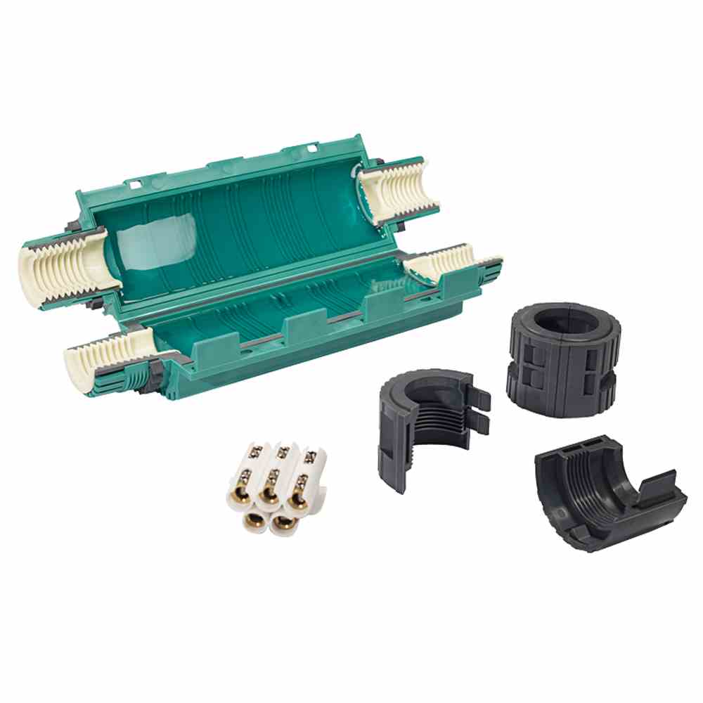 HELLERMANN TYTON Gelmuffe, 5p, Durchgangsabzweig, 10-25mm², N(A)YY – Reliseal V525 PP/SI GN
