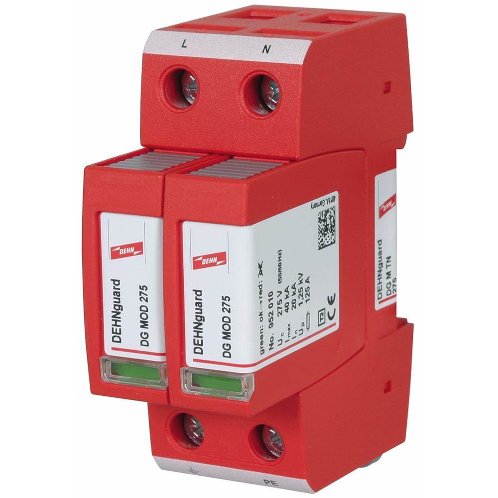 DEHN Überspannungsableiter, TN, 230VAC, 1,5kV, 2TE, Hutschiene 35mm, 20kA, optisch – DG M TN 275