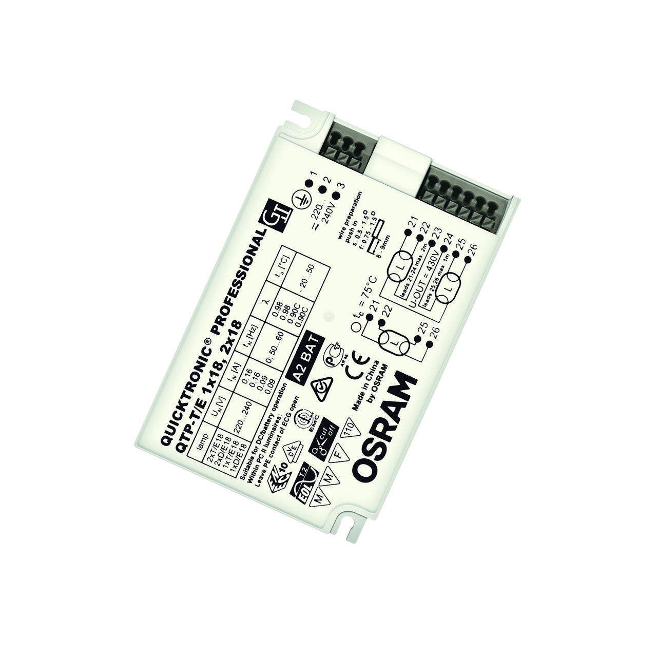 OSRAM QTP-T/E 1X18,2X18 Vorschaltgerät, 2x18W, elektronisch, TC-DEL, TC-TEL, ohne Dimmung, 103x67mm