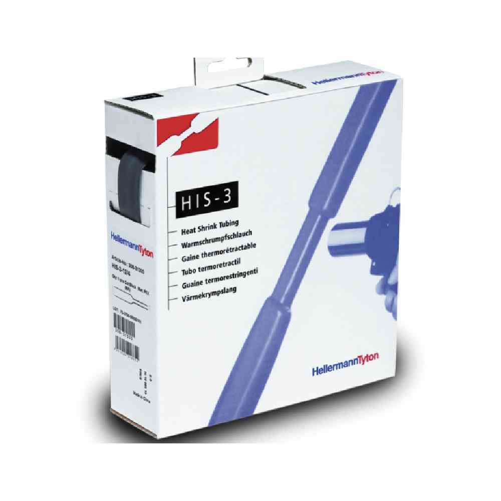 HELLERMANN TYTON Schrumpfschlauch, dünnwandig, L=4m, Ø18/6mm, schwarz, 3:1, 0,90mm, -55-135°C, Polyolefin(PEX) – HIS-3-18/6 PO-X BK 4