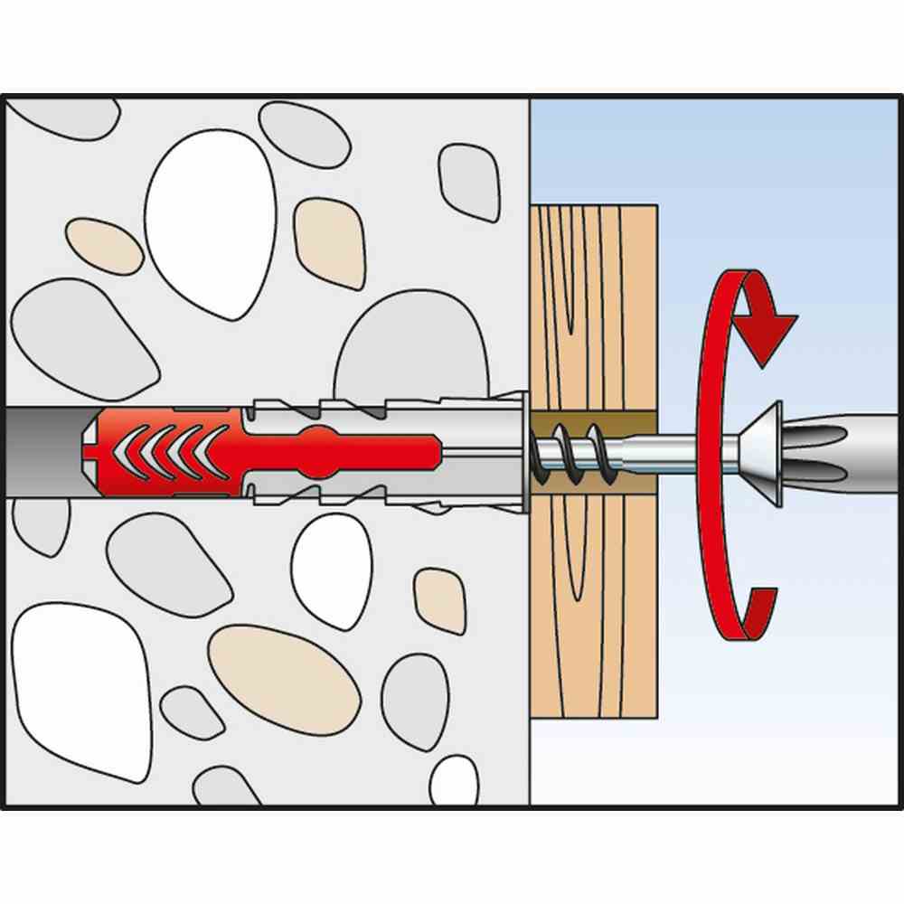 FISCHER Dübel DUOPOWER, Ø6x30mm, Kunststoff, Nylon, 40mm, Ø4-5mm, mit Rand, geeignet für Gasbeton, 100 Stück