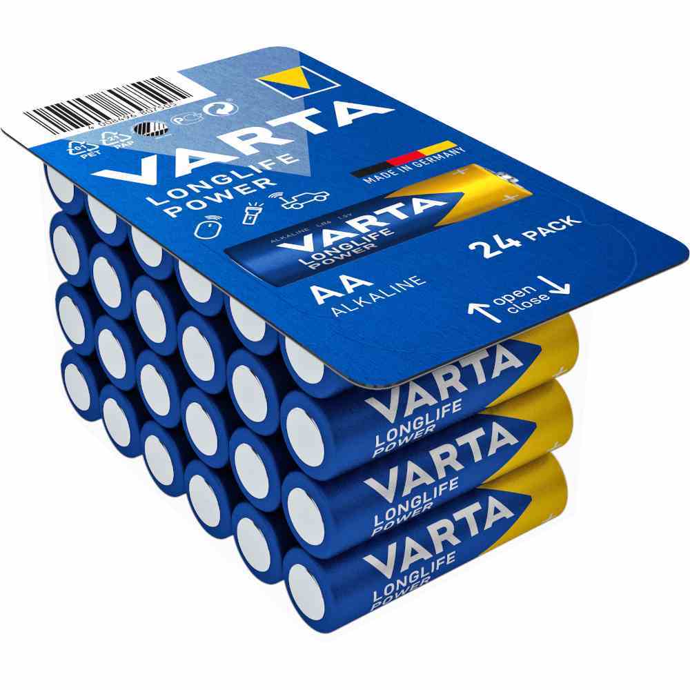 VARTA Mignon Batterie (AA/AM3), 1,5V, LR6, Alkali-Mangan, 2960mAh, Ø14,5x50,5mm, LONGLIFE POWER, VE = 24 Stück in der Box – 4906