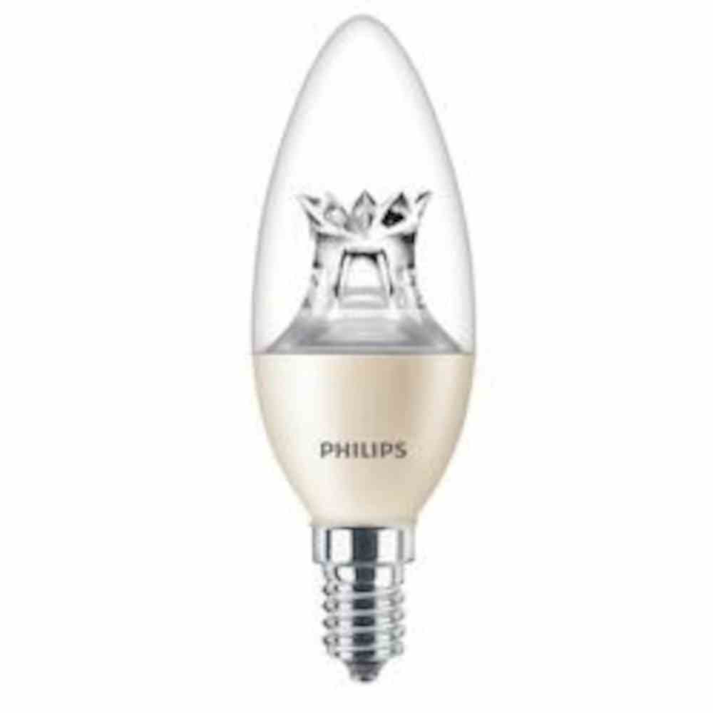 PHILIPS LED-Kerzenlampe, E14, B38, 5,5W, 2700K, extrawarmweiß, 470lm, klar, dimmbar, AC, Ø38x113mm, 220-240V – MASTER LEDcandle klar 6-40W 827 E14 B38