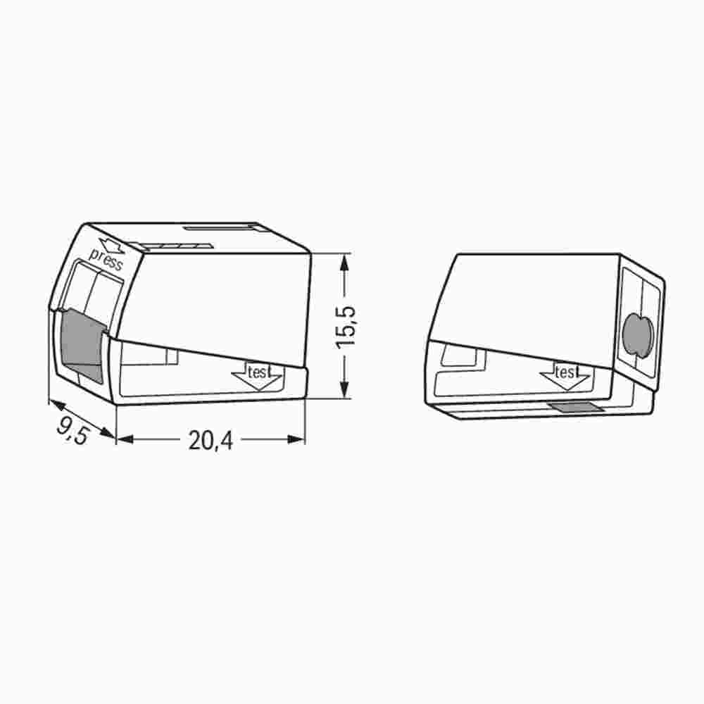 WAGO Leuchtenklemme weiß, Ø 9 - 11mm, 2-polig, Installationsseite 1 - 2,5mm², Leuchtenseite 0,5 - 2,5mm²