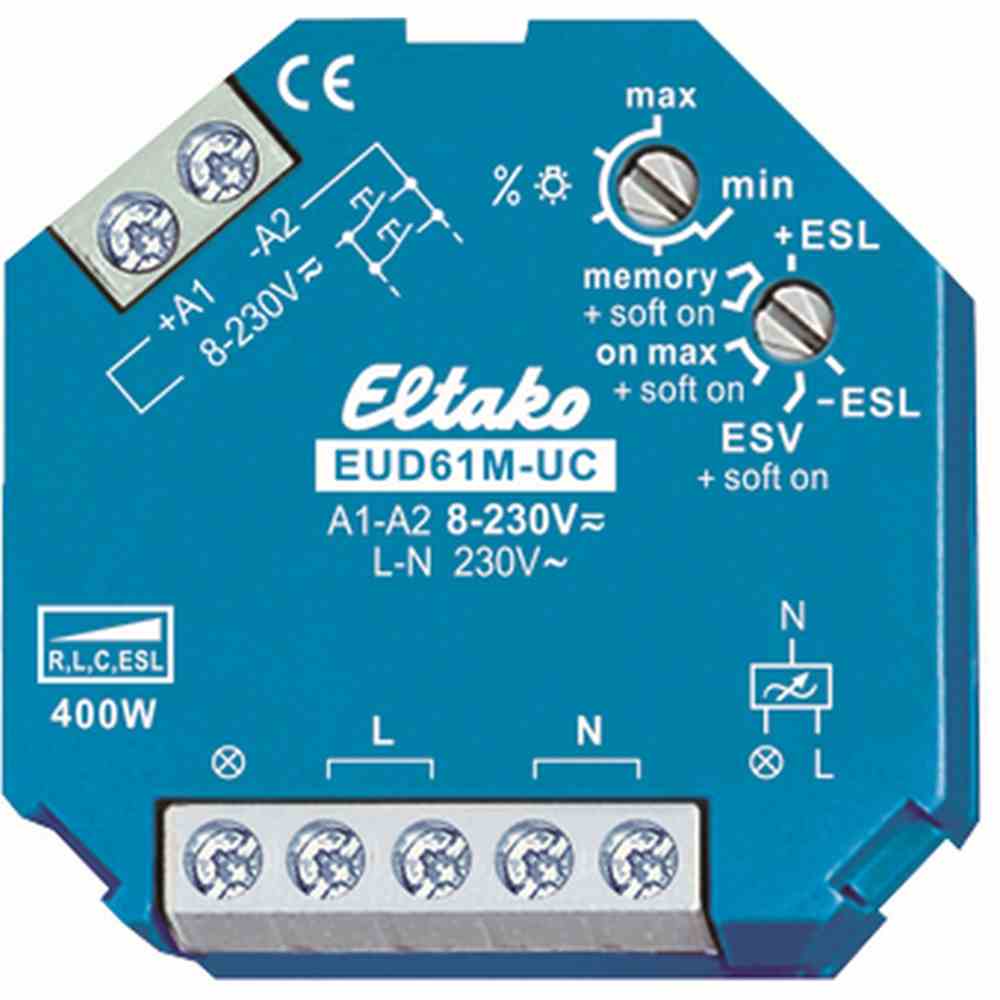 ELTAKO Dimmer, 0-400W, universal, Einbauinstallation, Lichtwertspeicher – EUD61M-UC