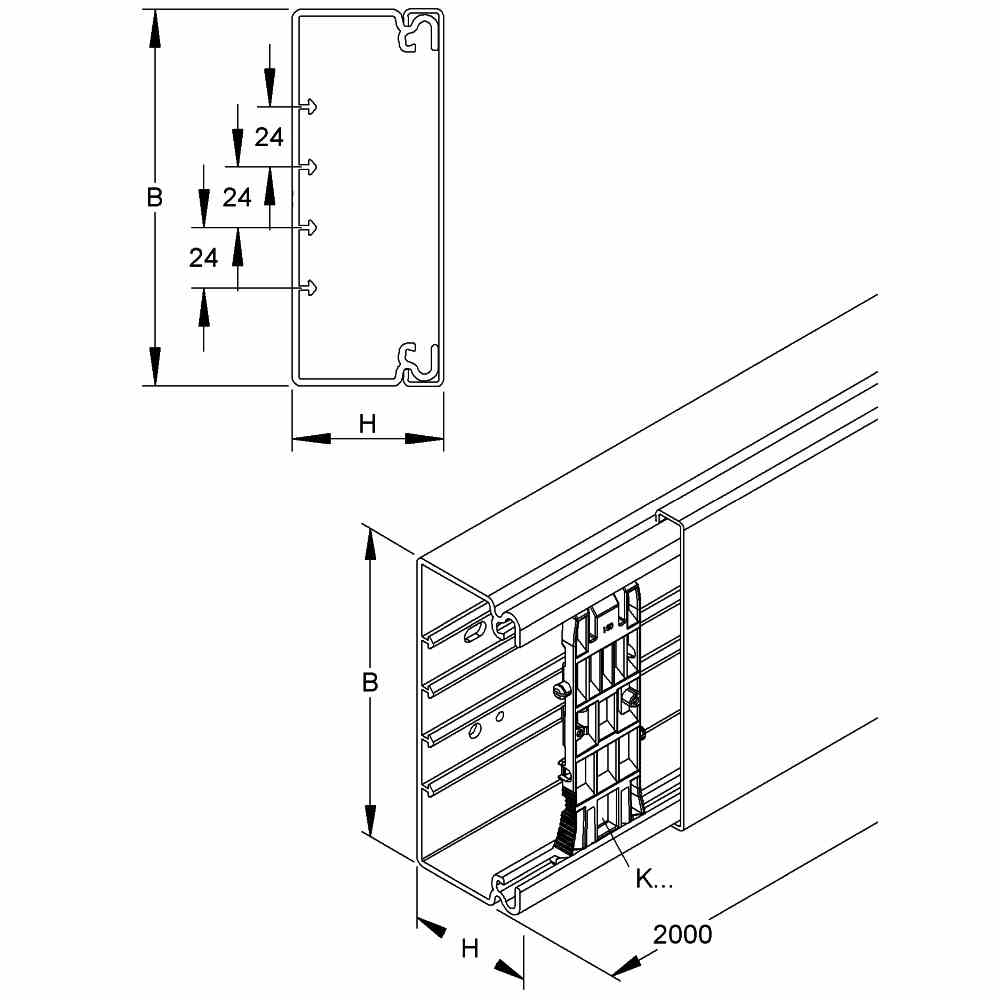 HKL HKL-Elektroinstallationskanal, mit Bodenlochung, 60x62x2000 mm, Kunststoff PVC-hart, RAL9010, reinweiß, inkl. Zubehör