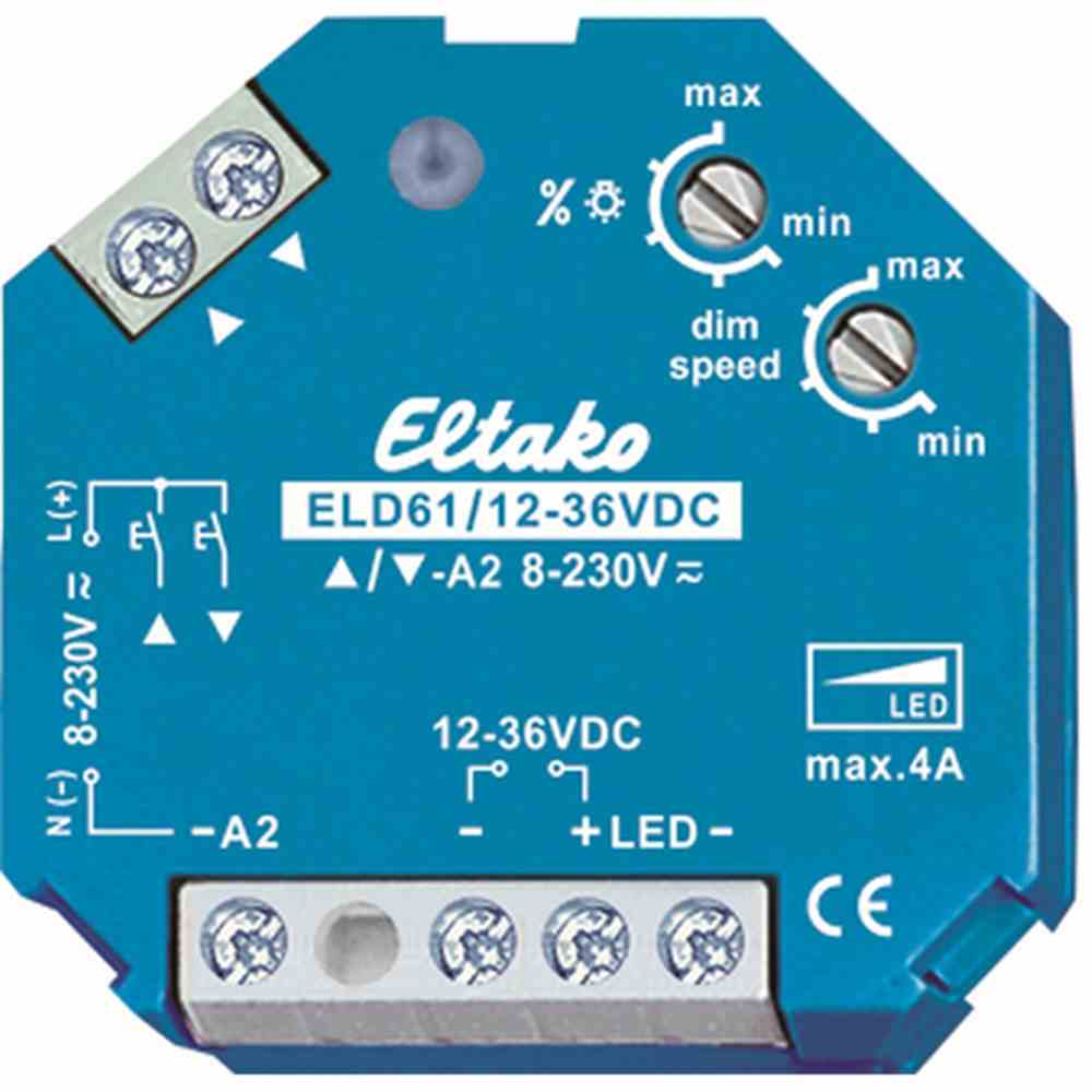 ELTAKO LED-Dimmschalter 12-36V DC. Power MOSFET für LED-Lampen 12-36V DC bis 4A – ELD61/12-36V DC