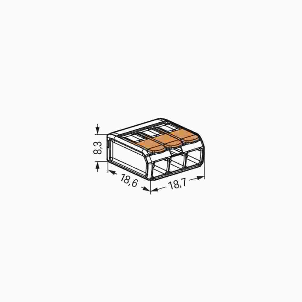 WAGO COMPACT-Verbindungsdosenklemme Ø 0,2 - 4,0 mm², 3-polig, transparent, mit Betätigungshebeln (Klapp-Klemme)