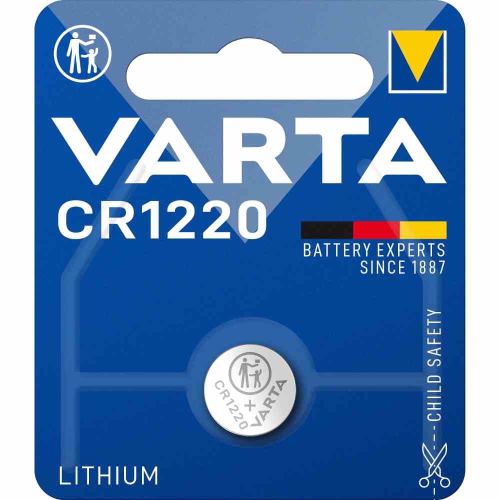 VARTA CR1220 Knopfzelle, 3V, Lithium, 35mAh, Ø12,5x2mm, ELECTRONICS, VE = 1er Blister – CR1220