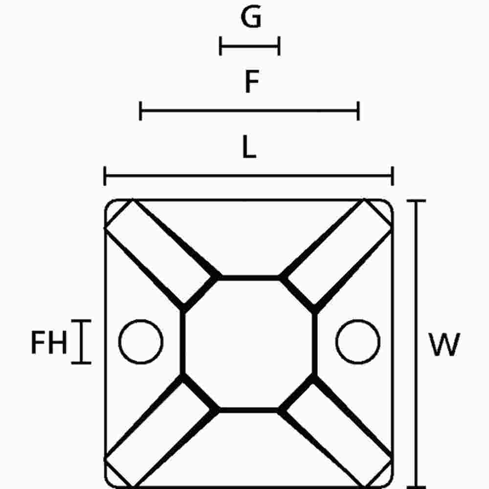 HELLERMANN TYTON Befestigungssockel, Kunststoff, natur, 5,4mm, 29x29x5,7mm, kleben und schrauben, Polyamid PA, Ø4,2mm, -40-85°C – MB4CAS PA66 NA 100 (100 C62)