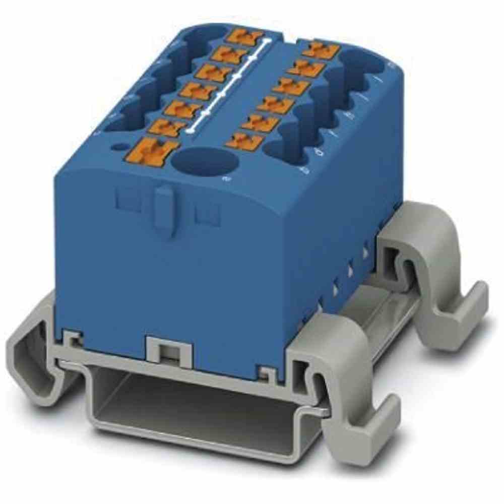 PHOENIX Verteilerblock, 0,14-2,5mm², 1Etage, 13kl, blau, 24A, Hutschiene 35mm – PTFIX 6/12X2,5-NS35A BU
