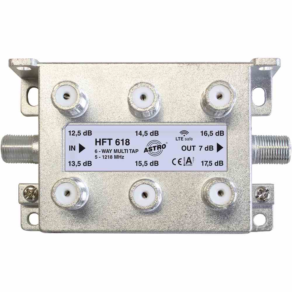 ASTRO Abzweiger, F-Connector, 6f, 5-1218MHz, 17,5dB7dB/Dg – HFT618