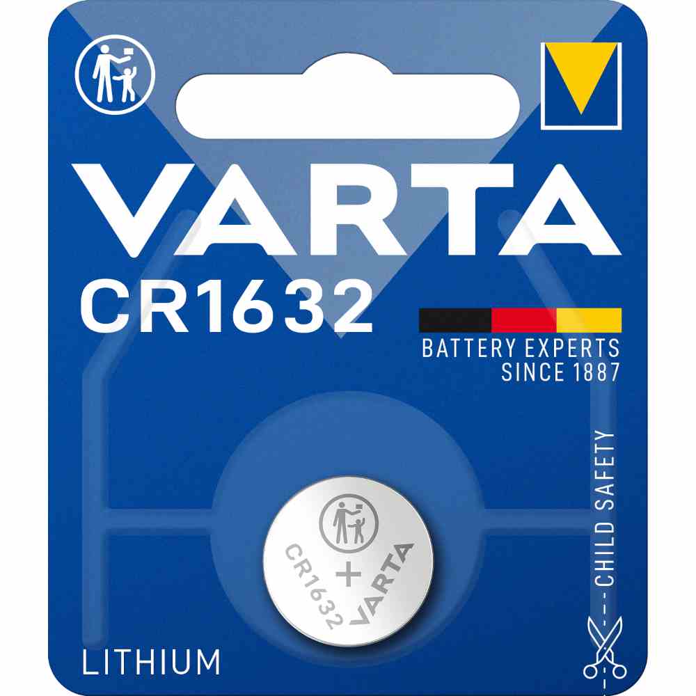 VARTA CR1632 Knopfzelle, 3V, Lithium, 140mAh, Ø16x3,2mm, ELECTRONICS, VE = 1er Blister – CR1632