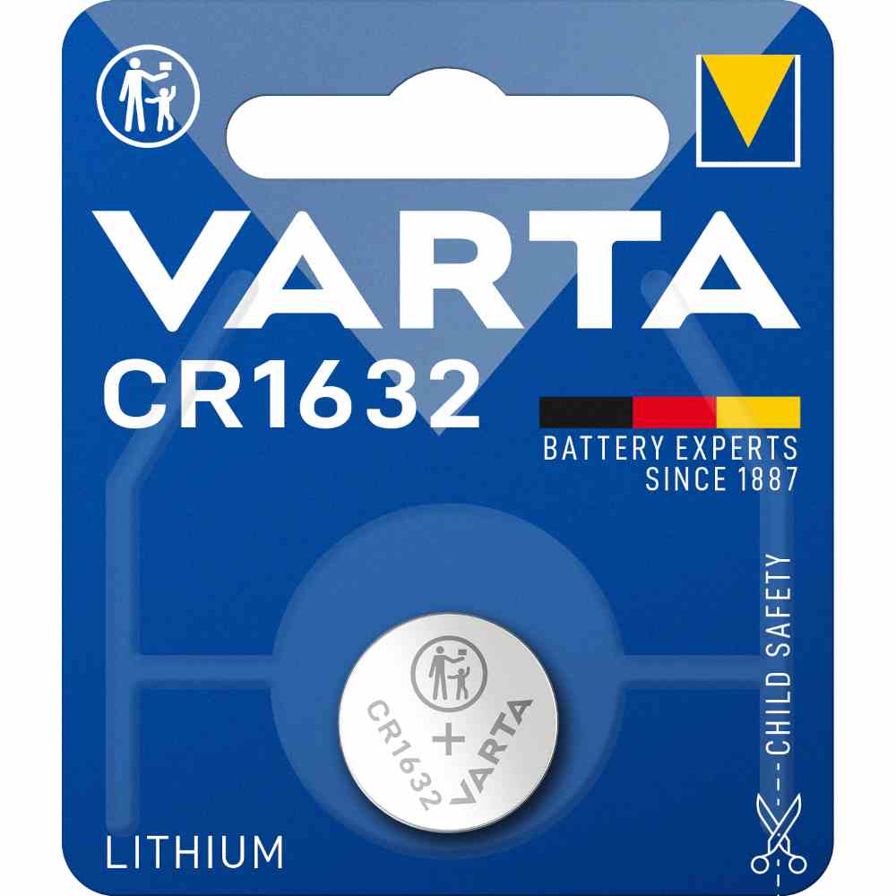 VARTA CR1632 Knopfzelle, 3V, Lithium, 140mAh, Ø16x3,2mm, ELECTRONICS, VE = 1er Blister – CR1632 VARTA CR1632 Knopfzelle, 3V, Lithium, 140mAh, Ø16x3,2mm, ELECTRONICS, VE = 1er Blister – CR1632