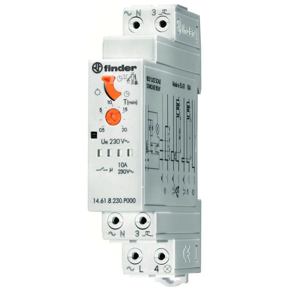 FINDER Treppenlichtzeitschalter, DIN-Schiene, elektronisch mit Ausschaltvorwarnung, 230VAC, 3- und 4-Leiter-Schaltung, 230V/AC, flackern – 14618230P000