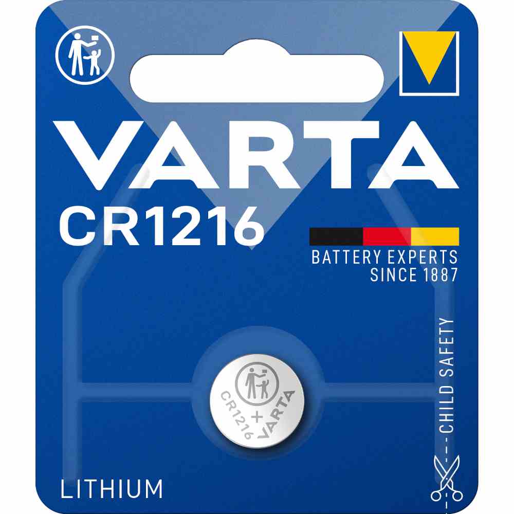 VARTA CR1216 Knopfzelle, 3V, Lithium, 25mAh, Ø12,5x1,6mm, ELECTRONICS, VE = 1er Blister – CR1216