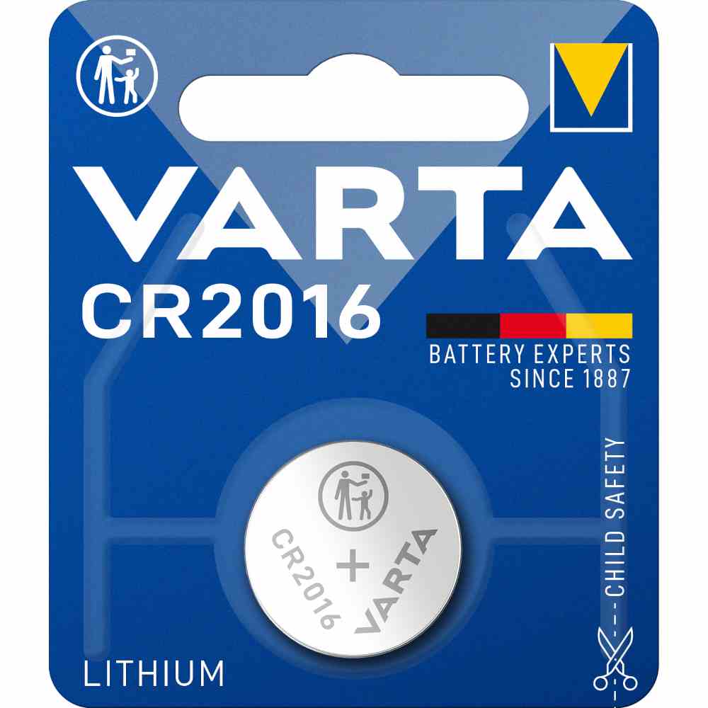 VARTA CR2016 Knopfzelle, 3V, Lithium, 90mAh, Ø20x1,6mm, ELECTRONICS, VE = 1er Blister VARTA CR2016 Knopfzelle, 3V, Lithium, 90mAh, Ø20x1,6mm, ELECTRONICS, VE = 1er Blister