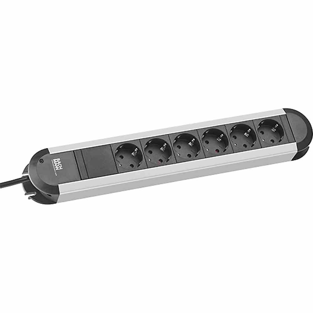 BACHMANN PRIMO/Alu Schutzkontakt-Steckdosenleiste 6-fach schwarz/Aluminium – 331.010