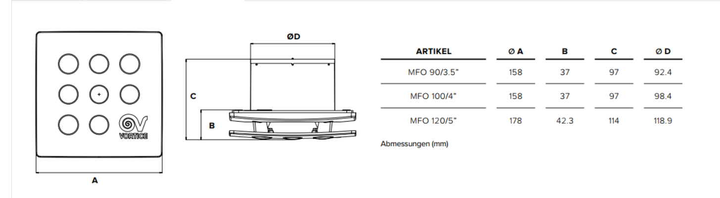 Vortice Kleinraumlüfter  MFO 100 T