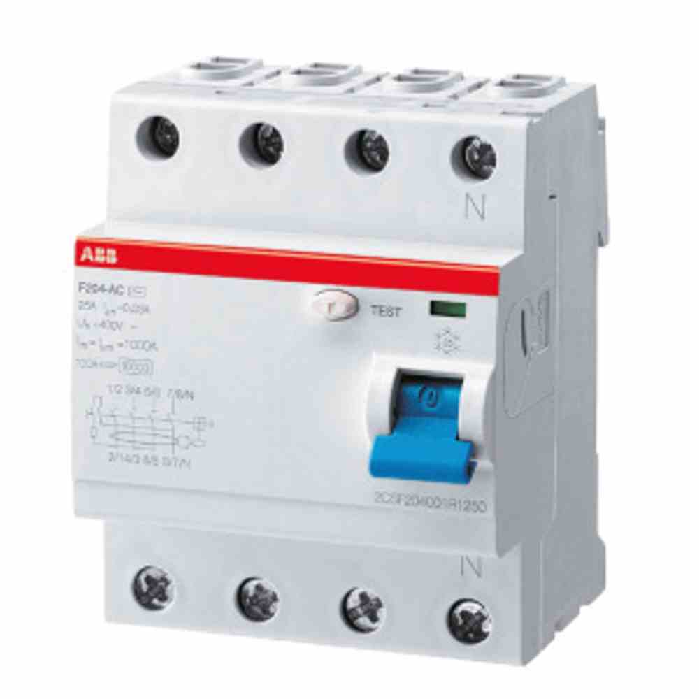 ABB FI-Schutzschalter, A, 4p, 400V, 40A, 0,03A, 4TE, DIN-Schiene(REG), 10kA, 3kA/stoß – F204A-40/0,03AP-R