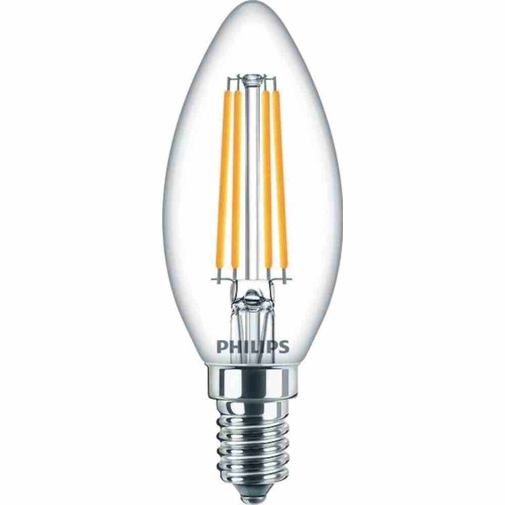 PHILIPS LED-Kerzenlampe, Filamentlampe, E14, B35, 6,5W, 2700K, extrawarmweiß, 806lm, klar, AC, Ø35x97mm, 220-240V – CorePro LEDcandle 6,5-60W E14 827 B35 kl