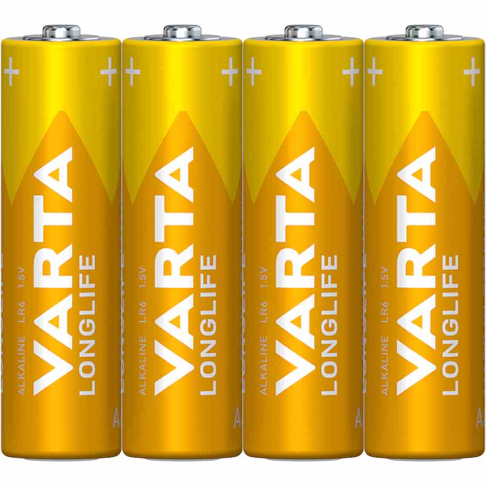 VARTA Mignon Batterie (AA/AM3), 1,5V, LR6, Alkali-Mangan, 2700mAh, Ø14,5x50,5mm, LONGLIFE, VE = 4er Folie – 4106