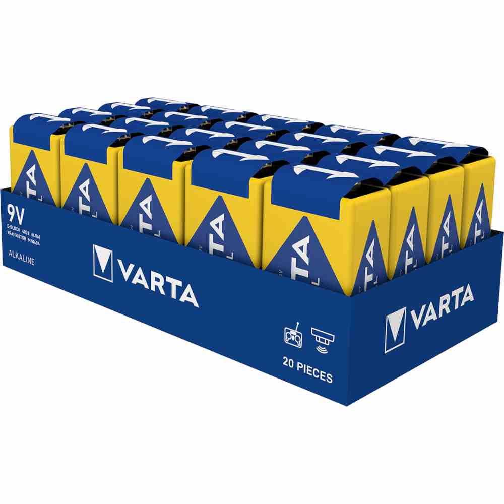 VARTA E-Block Batterie, 6AM6, 9V, 6LR61, Alkali-Mangan, 550mAh, 17,5x48,5x26,5mm, INDUSTRIAL