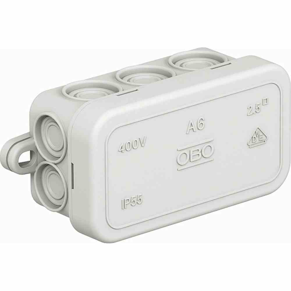 OBO BETTERMANN Abzweigkasten, IP55, 2,5mm², 80x43x34mm, lichtgrau, ohne Bestückung, Kunststoff, Wand-/Deckenmontage, halogenfrei – A 6