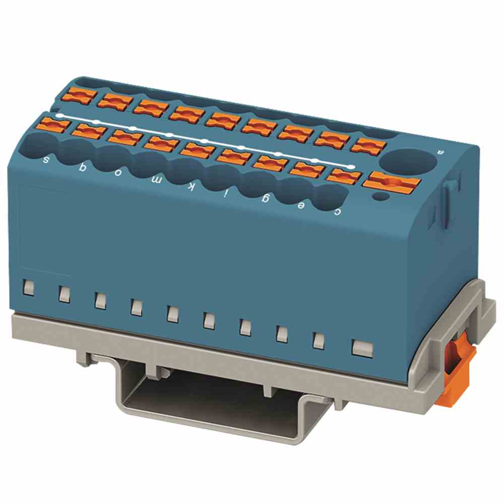 PHOENIX Verteilerblock, 0,14-2,5mm², 1Etage, 19kl, blau, 24A, Hutschiene 35mm – PTFIX 6/18X2,5-NS35 BU